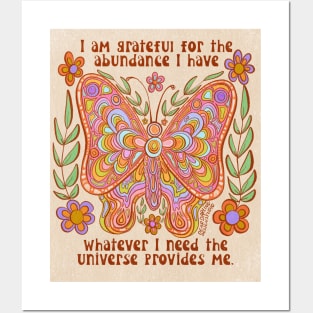 Retro butterfly with abundance quote Posters and Art